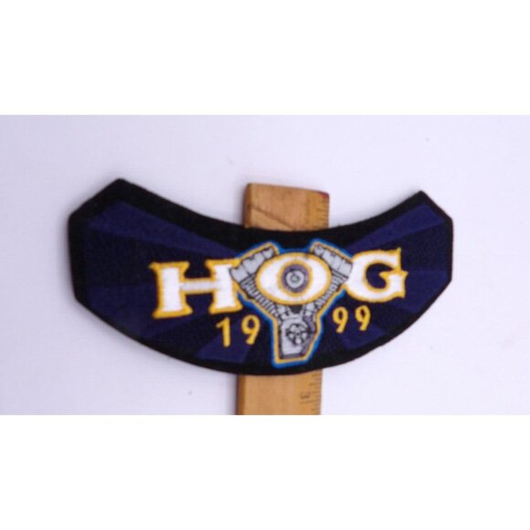 Harley Davidson Patch "HOG 1999 " w. Engine Curved  5¼"x2½" HOG Patch Iron on - Picture 3 of 4